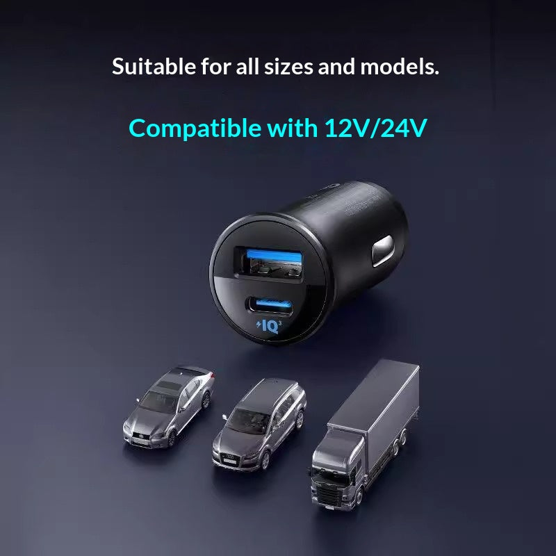 Chargeur de voiture rapide à double port de 30 W CU Anker