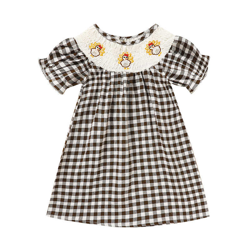 Bébé Bébé Filles Robe de Thanksgiving Turquie Imprimer Costume de soirée à manches courtes