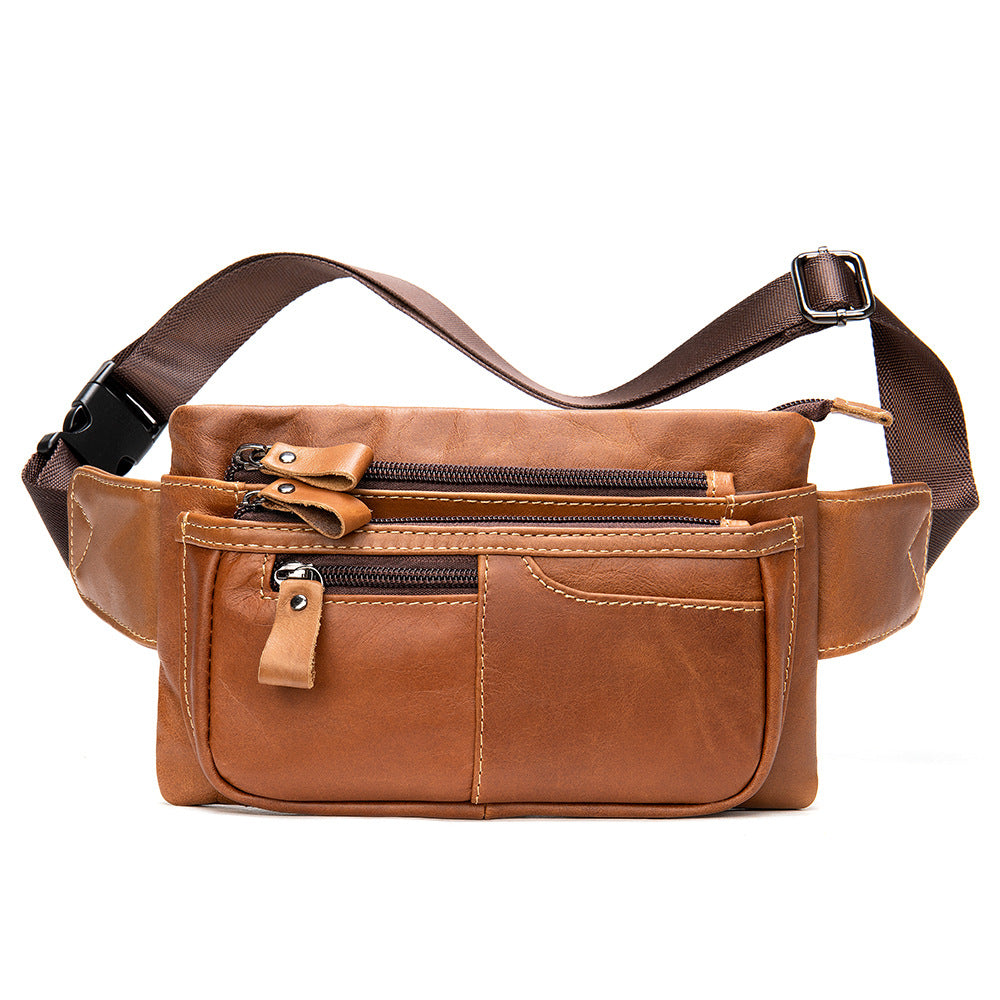 Premier couche Cowhide Casual Sports Cross Corps sac poitrine pour les hommes