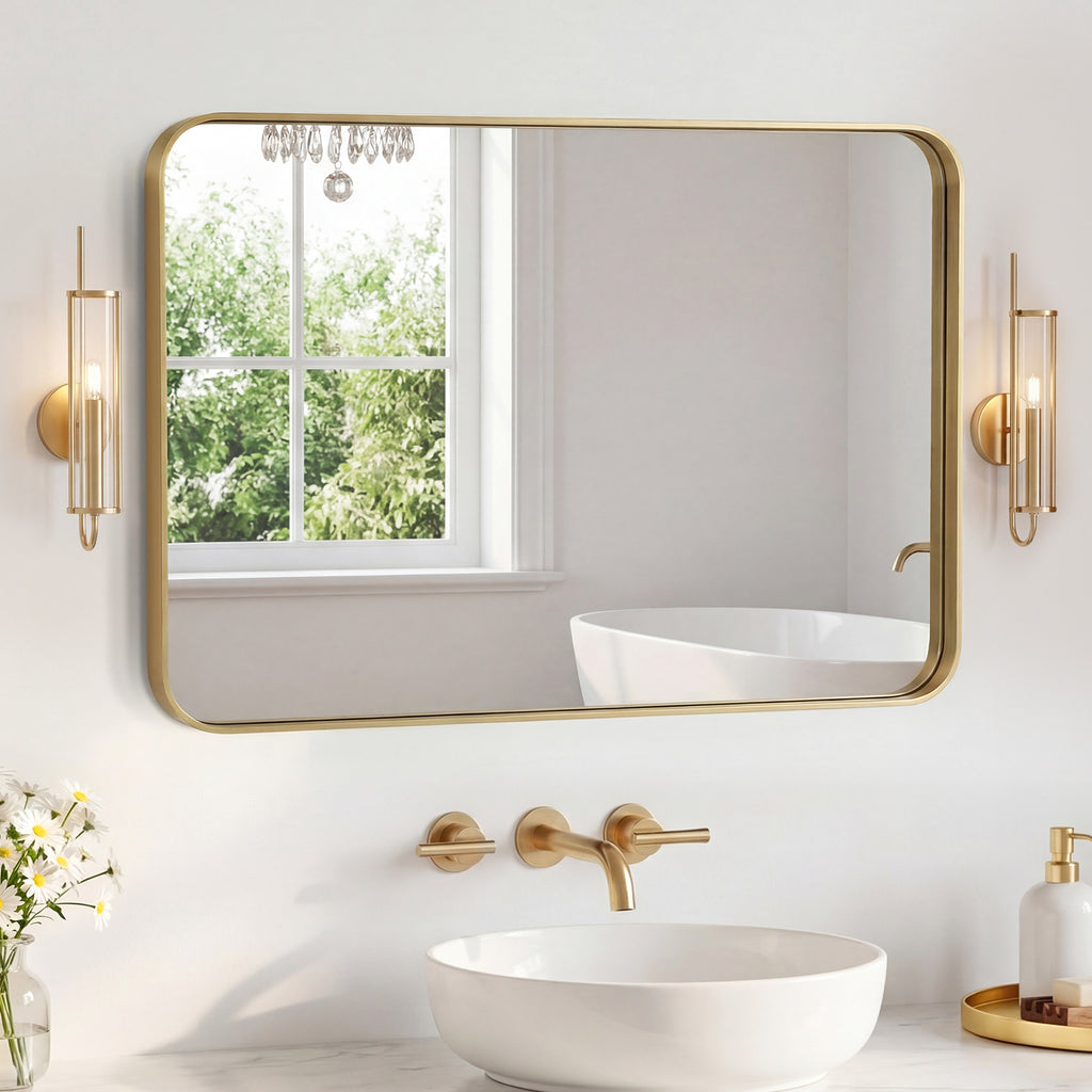 Miroir mural avec cadre en métal rectangulaire