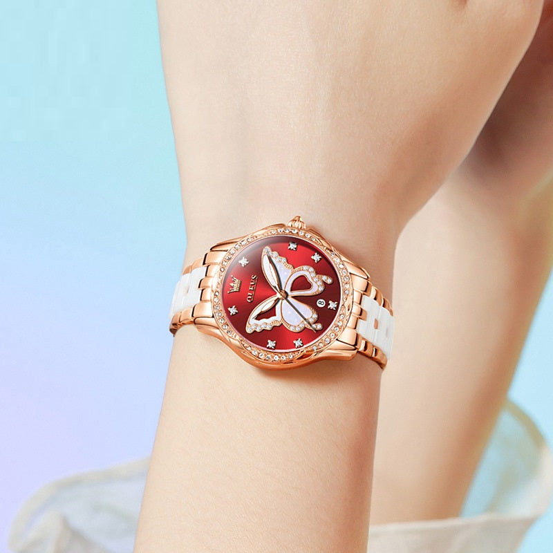 Montre Quartz en céramique résistante à l'eau lumineuse pour femmes