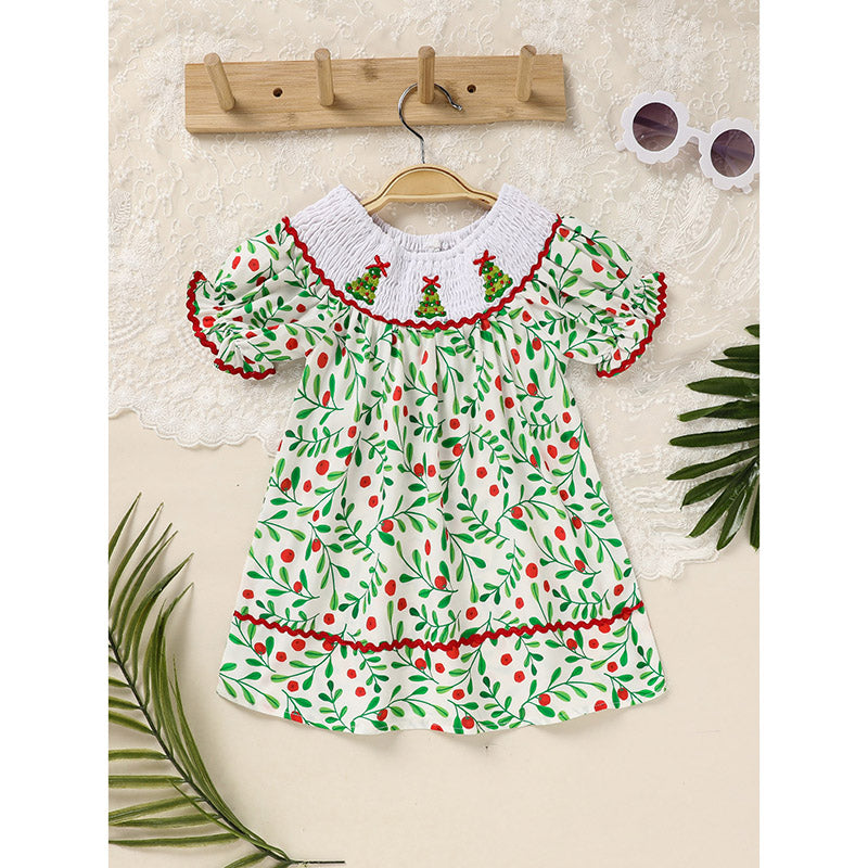 Bébé enfant Bébé Filles Robe de Noël Manche courte Arbre de Noël Brodé Plaid Ca