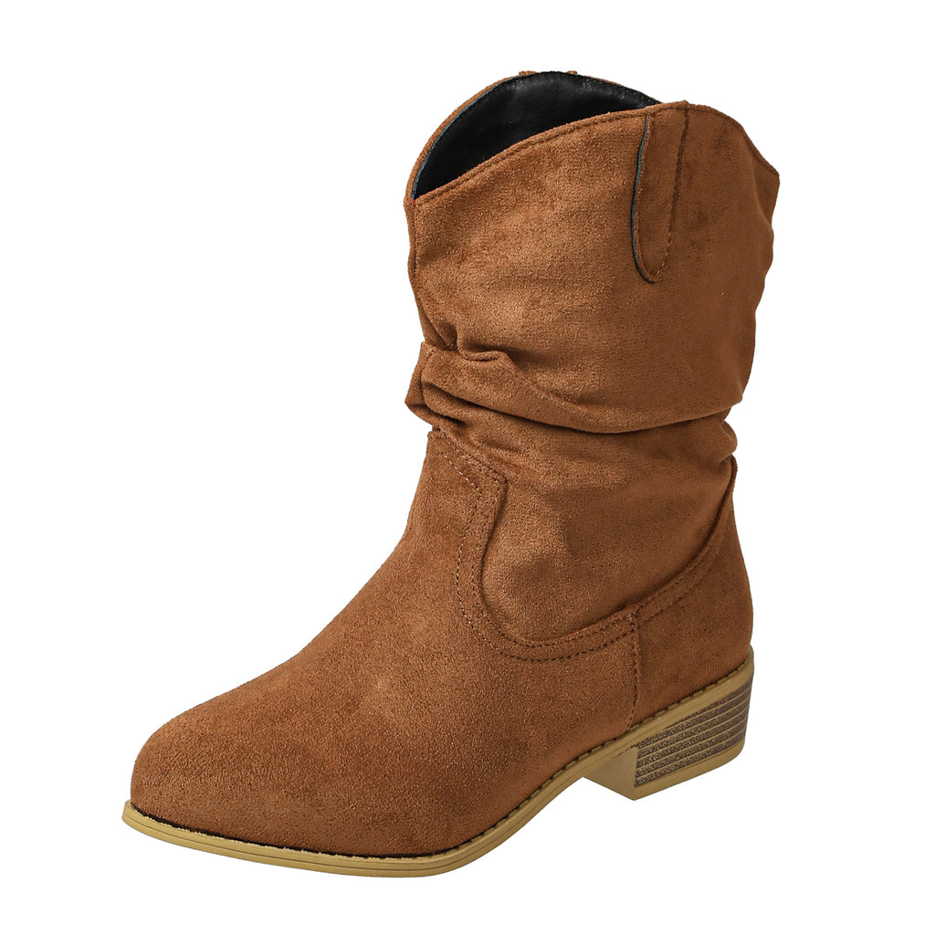 Automne Hiver Femmes Vintage Slouchy Bottes de l'Ouest Block intermédiaire Talon stretch Tir sur la cheville Boot