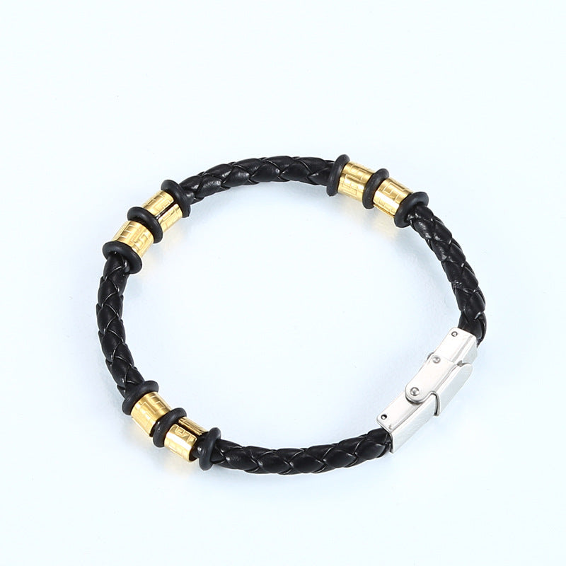 Bracelet en cuir tissé en acier inoxydable