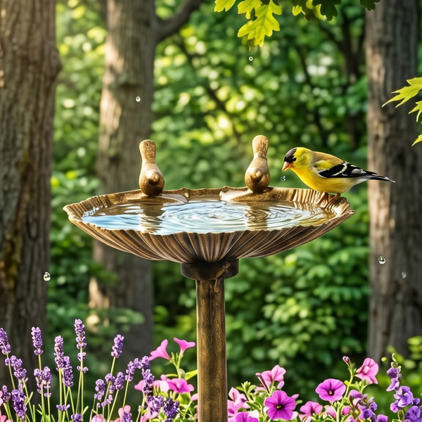Bain d'oiseau en résine de bronze antique de 50x36x81cm avec bord de coquille et 1,4W Fontaine solaire