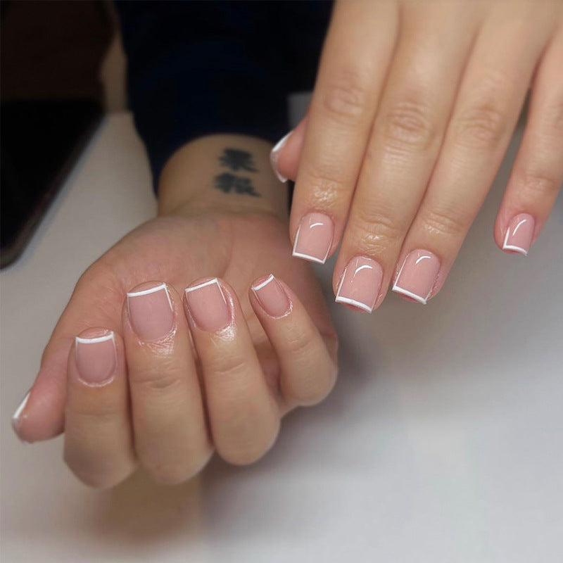 Faux ongles de chaîne en Strass Floral style français pour les femmes