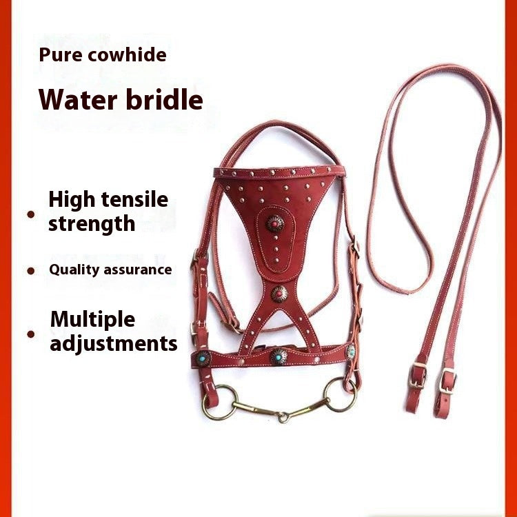 Cheval Halter Pure Cowhide Équipement Dragon Couverture métal Buckle Élégant