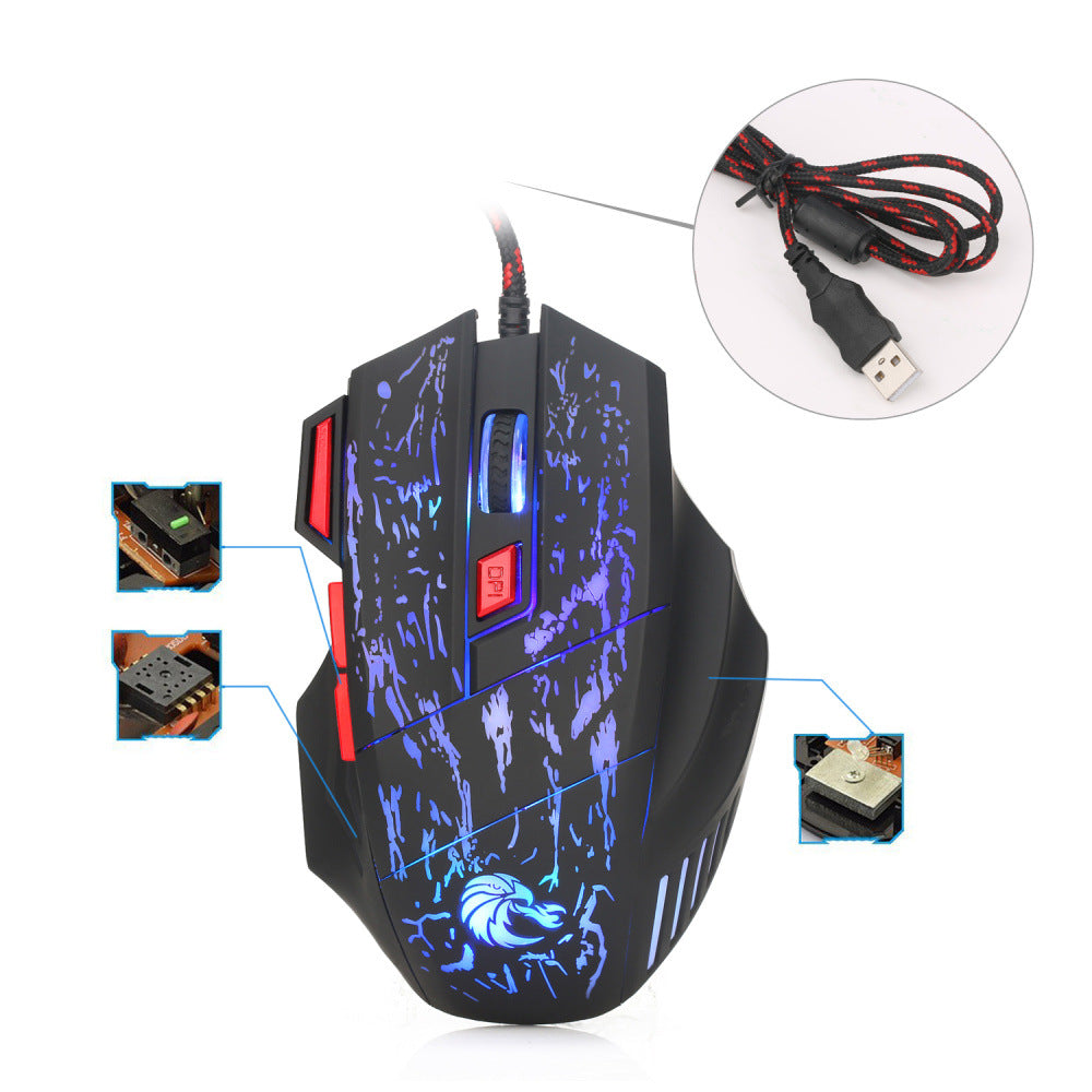 Crack d'eau coloré Souris de jeu lumineux Souris filaire