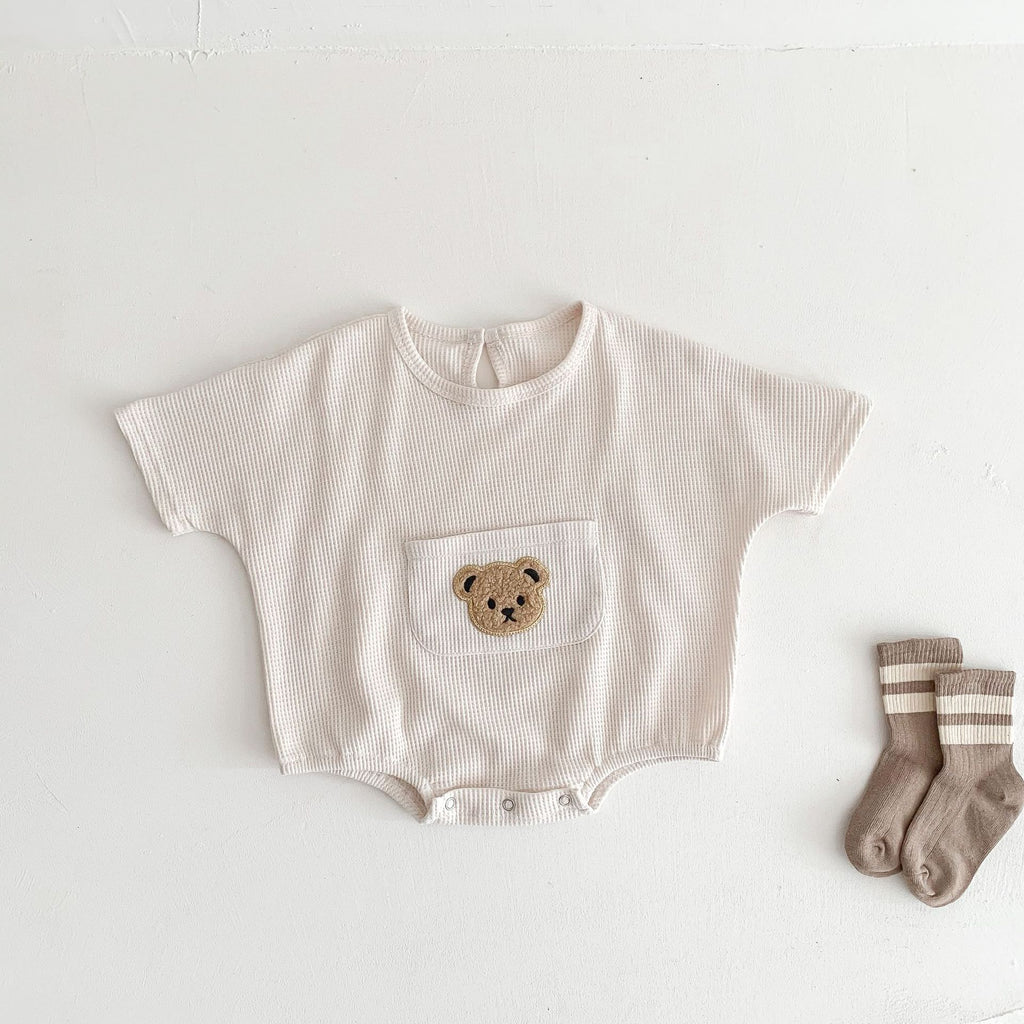Mignon petit ours bébé manches courtes combinaison de saut