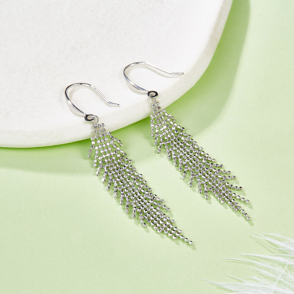 S925 Boucles d'oreilles en équerre en argent Sterling 59,8mm Long 2g Perle de maille légère coulant D