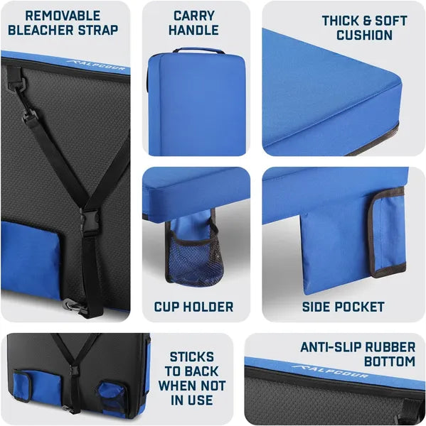 Coussin de siège de stade extra épais portable Alpcour - 21x 15 pouces Coussin bleacher avec côté