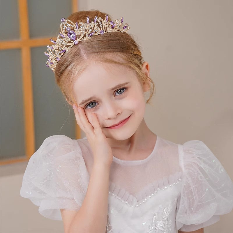 Children's Simple Purple Rhinestone Crown Hairstyle