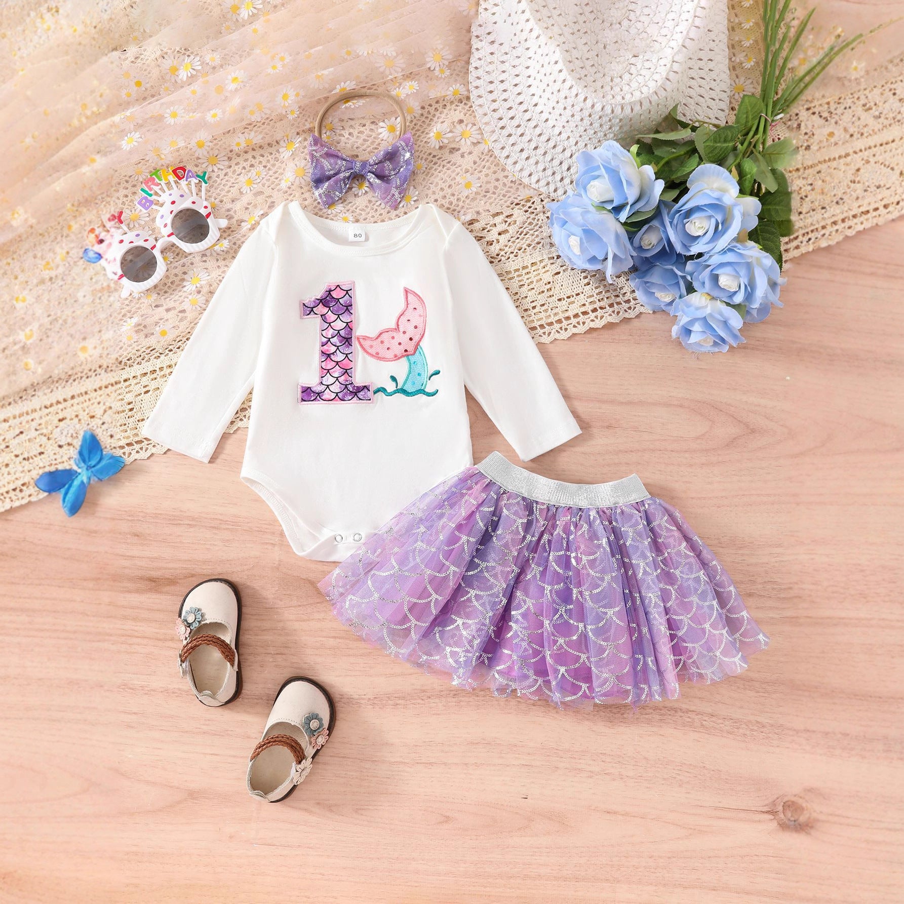 Robe Tutu violet et accessoires pour cheveux à trois pièces