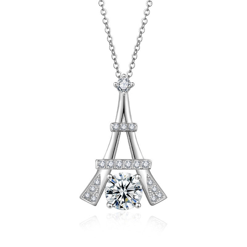S925 Argent Sterling 1ct D Couleur VVS1 Moissanite Tour Eiffel Collier 45cm Platine Or