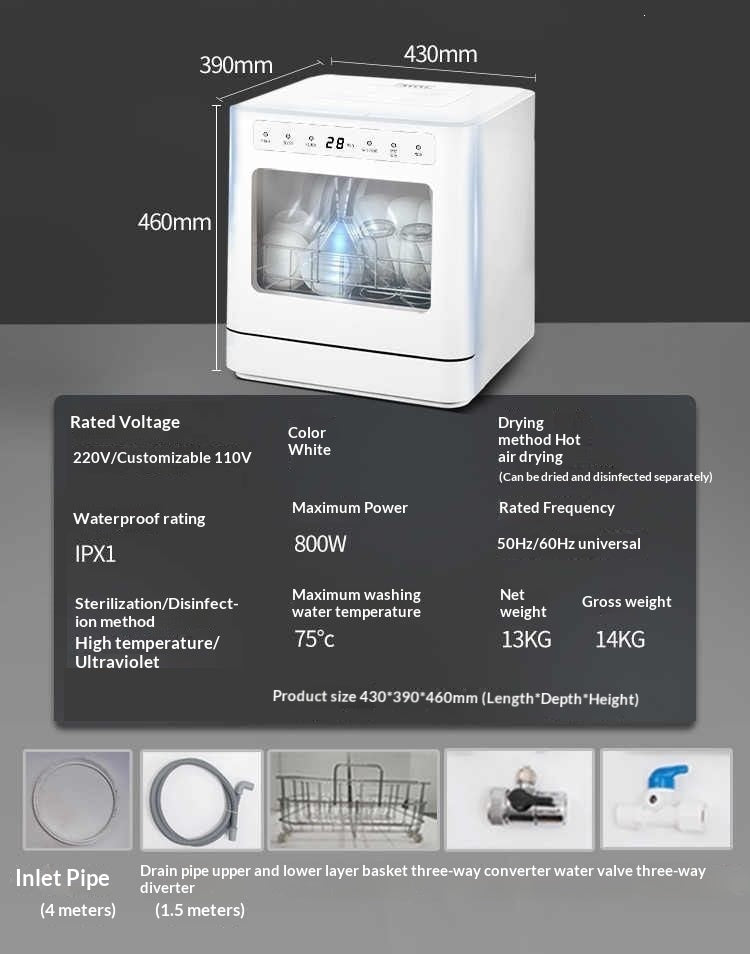 Lave-vaisselle compact sans assemblage intelligent pour usage domestique