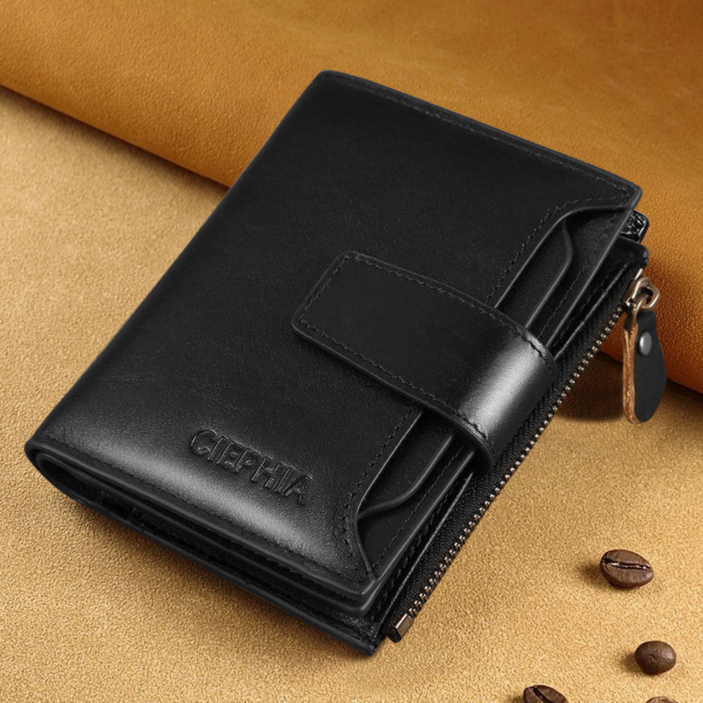 Porte-monnaie en cuir pour hommes multifonction antivol Zipper