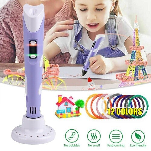Jeu de stylo d'impression 3D Doodle PLA Filament Imprimante Dessin 12 Couleurs Cadeau enfants Royaume-Uni