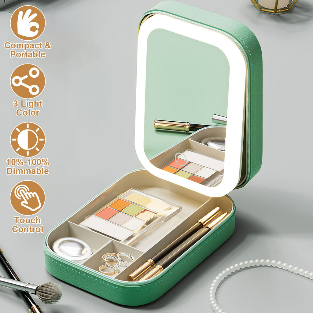 1Pc Portable Sac de maquillage de voyage avec miroir LED Rechargeable miroir de beauté avec 3 couleurs