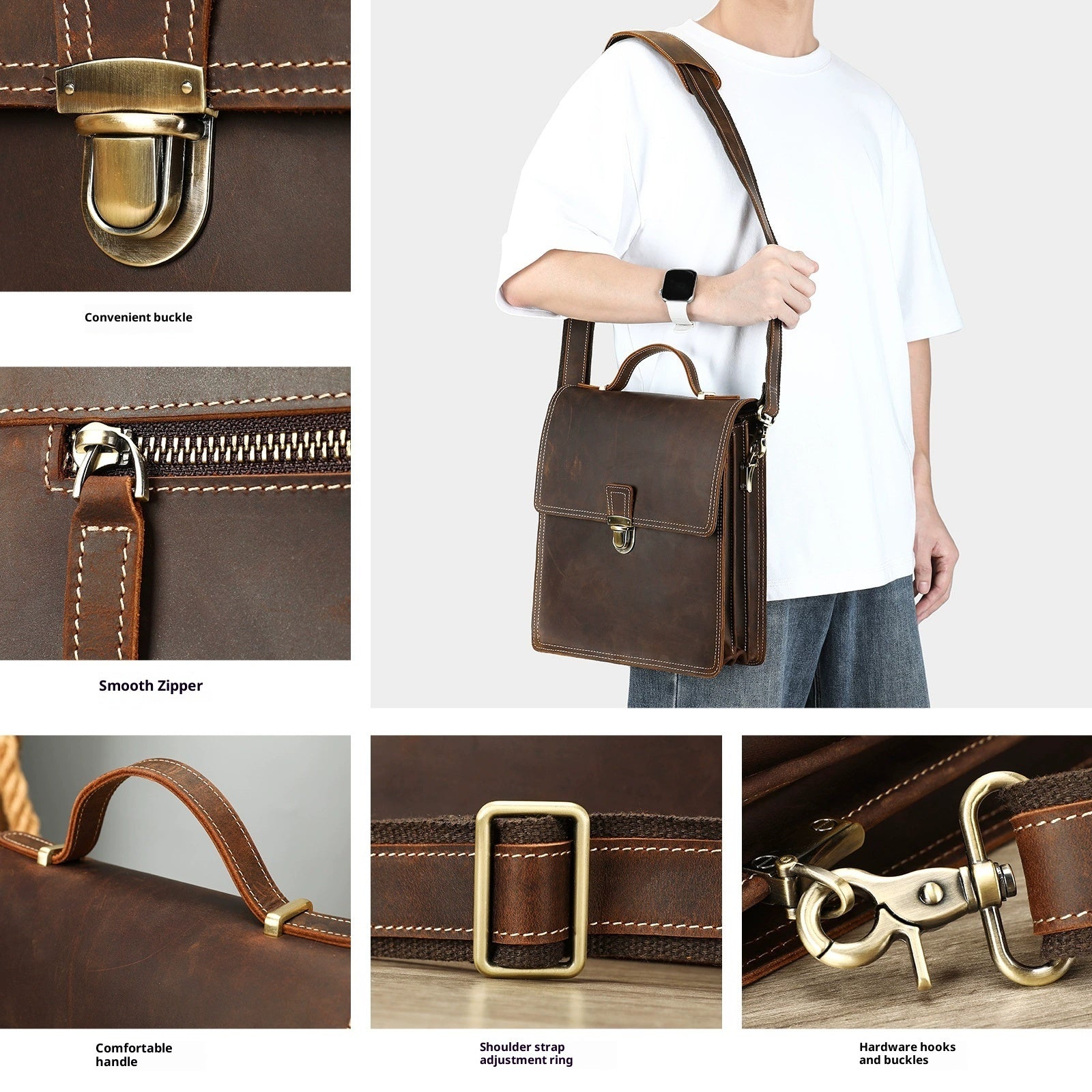 Homme Vertical Design Square Grande capacité Sac de messager d'épaule