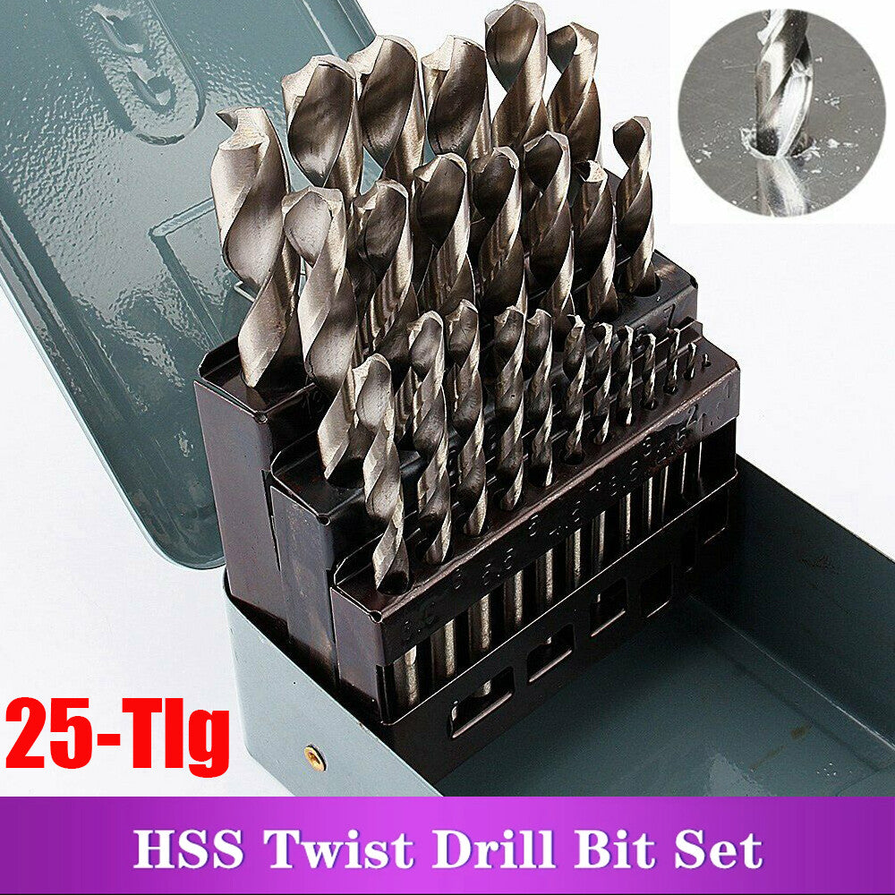 25 pièces HSS Twist Perceuse Bit ensemble 1-13mm 135 Degree Split Point pour l'acier métallique avec métal