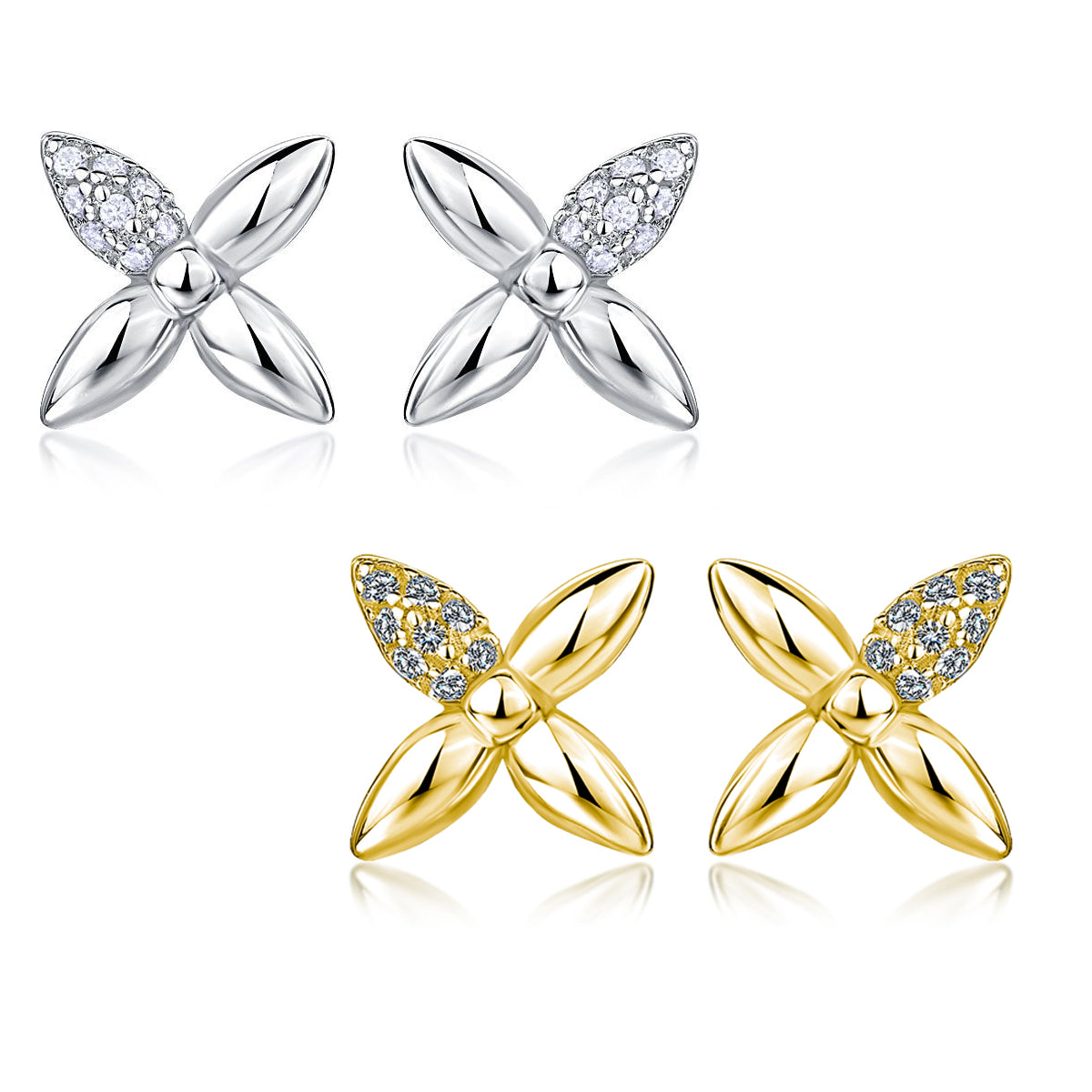 S925 Boucles d'oreilles en argent sterling à quatre feuilles