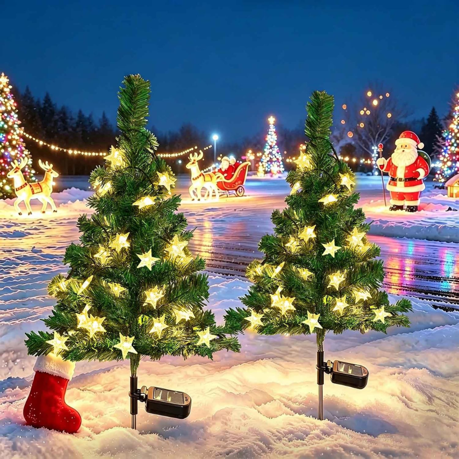 2-Pack Solar Christmas Tree Stake Garden Lumières