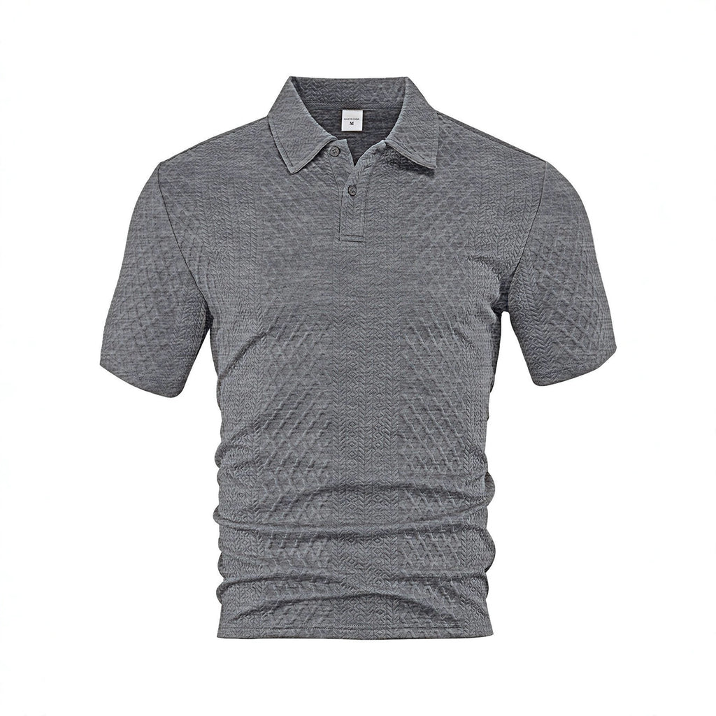 Men's Summer Thin Loose Respirant Solid Color Jacquard Tissu Lapel Short Sleeve Polo Shi