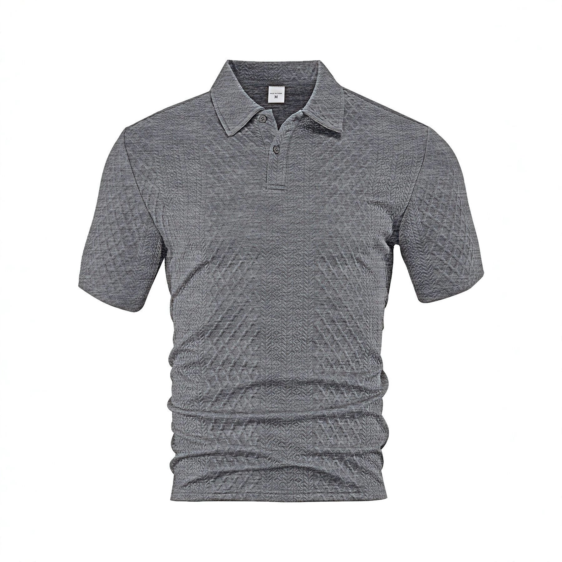 Men's Summer Thin Loose Respirant Solid Color Jacquard Tissu Lapel Short Sleeve Polo Shi