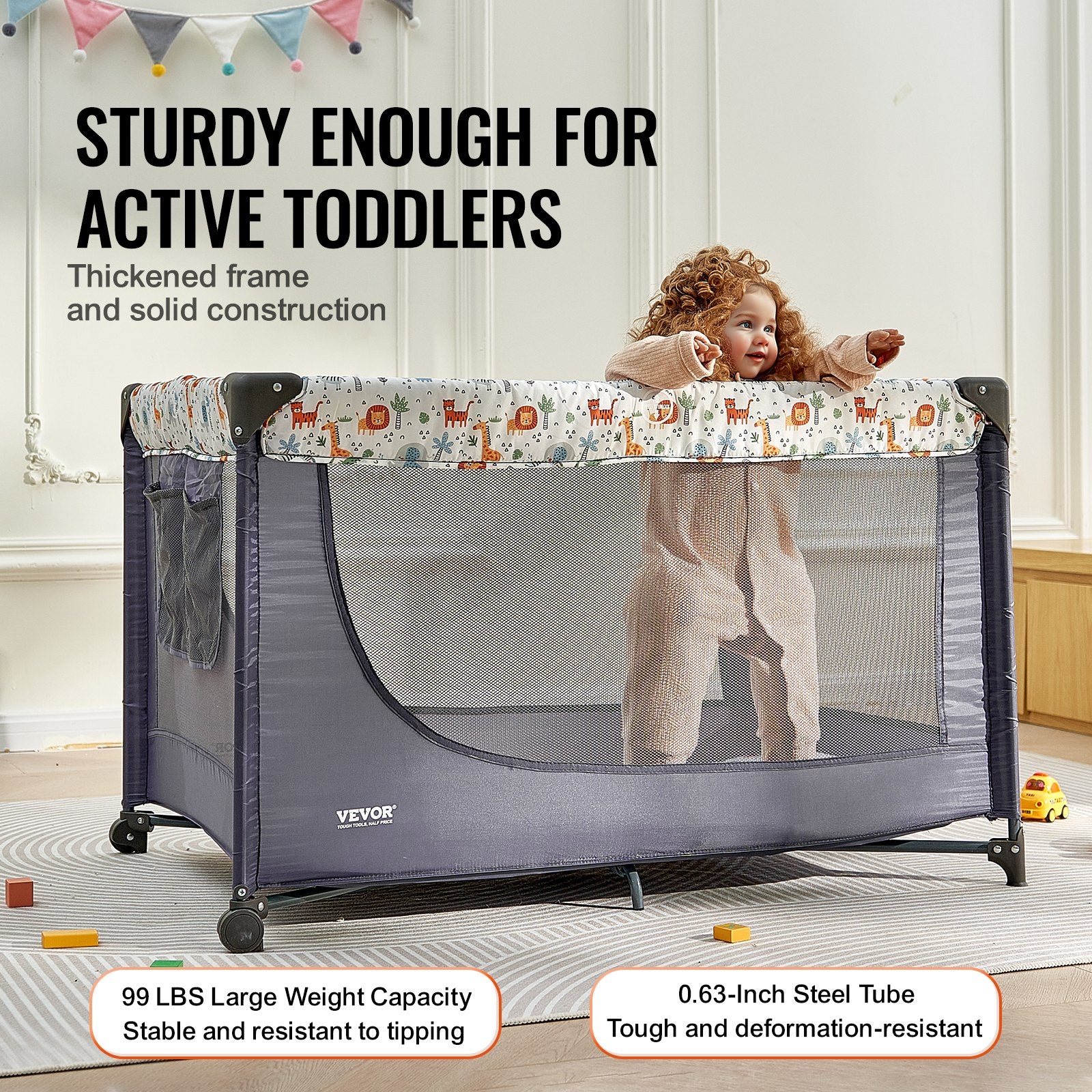VEVOR Baby Playpen Portable Portable Baby Toddler Fence Play Yard & Wheels
