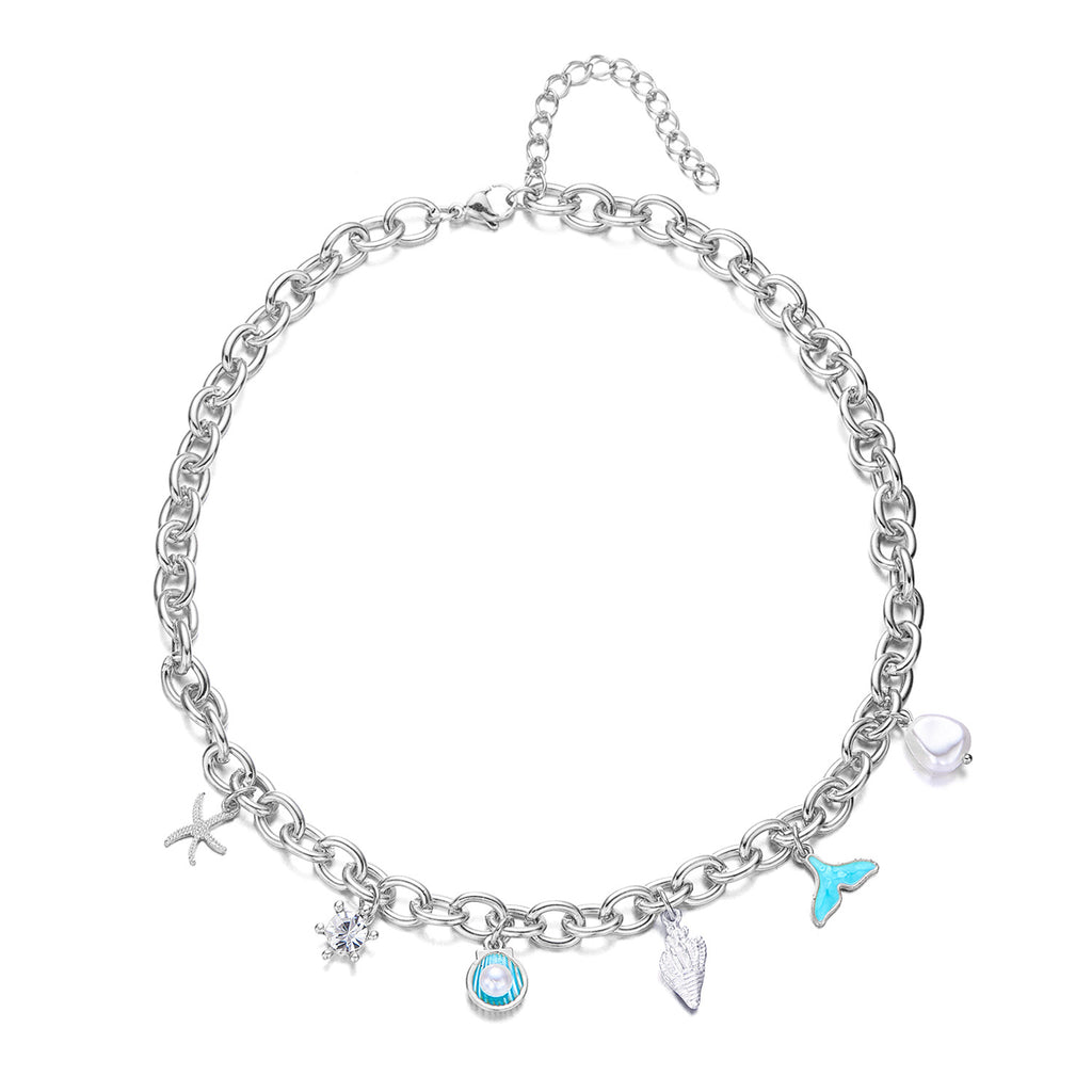 Fashion Femme Starfish Pearl Shell Fishtail Multi-pendent Collier Bracelet