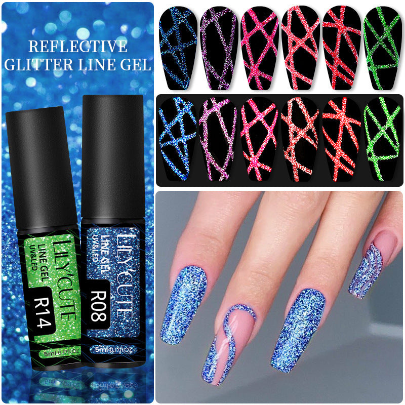 Gel d'ongle avec une finition brossée et des paillettes réfléchissantes