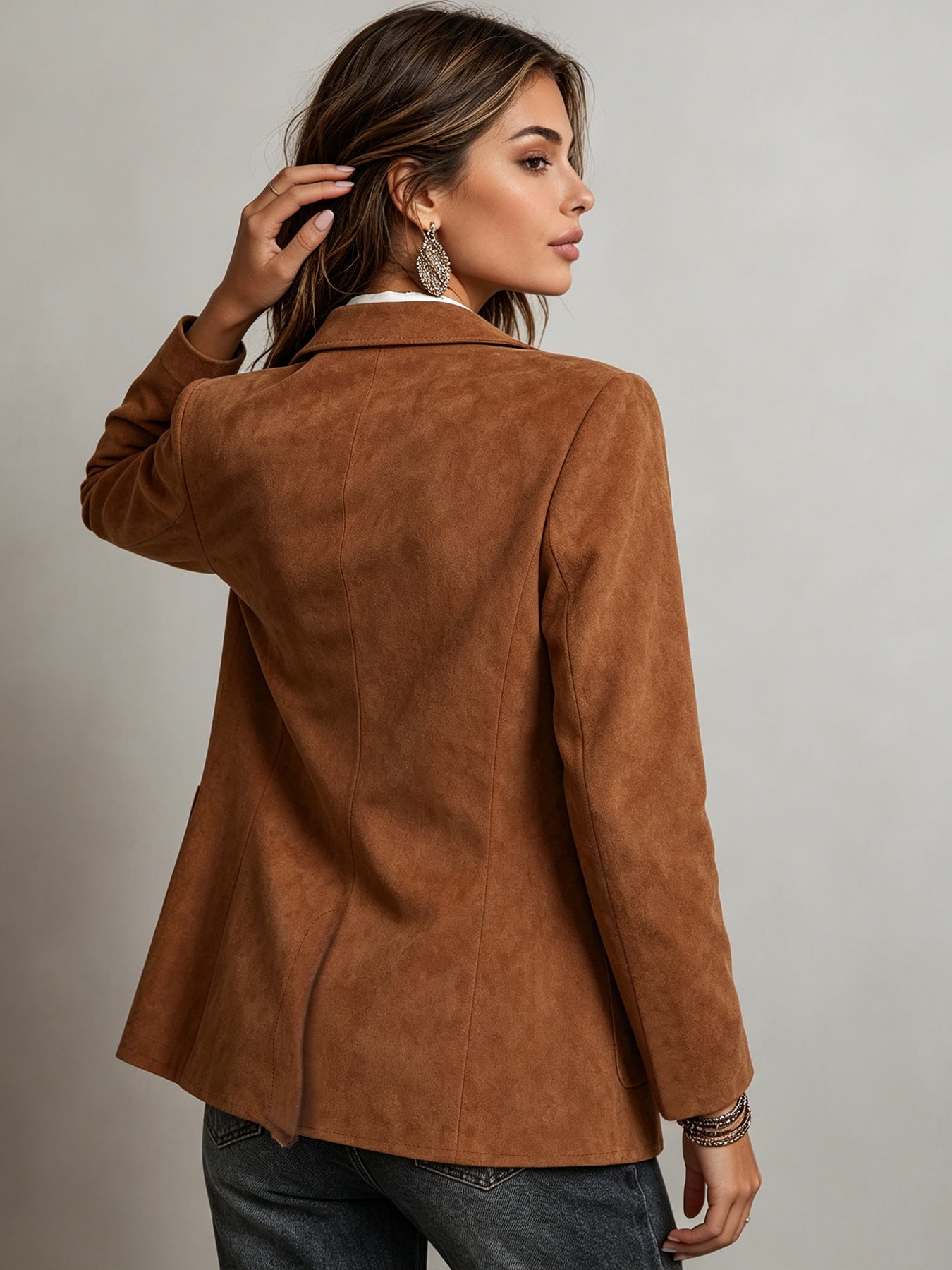 Femmes Retro Lapel Faux Suede Blazer Veste