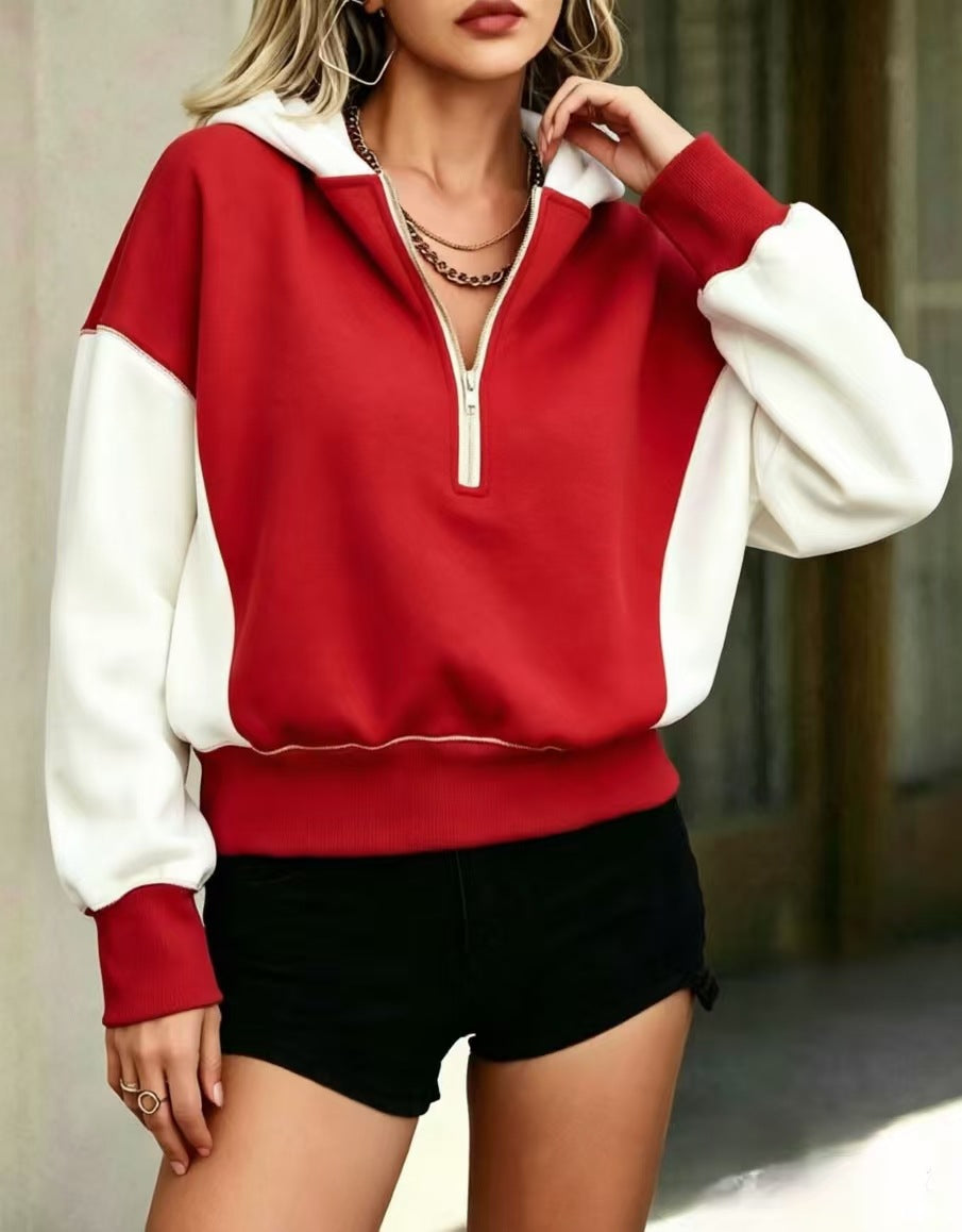Femmes Relaxed-fit Color-block demi-zip à capuche