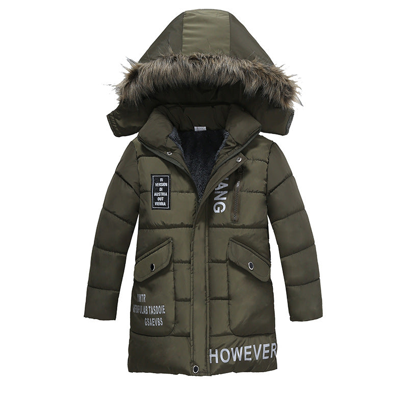Veste tendance en coton rembourré pour enfants d'hiver Lettre mi-longueur Coton rembourré