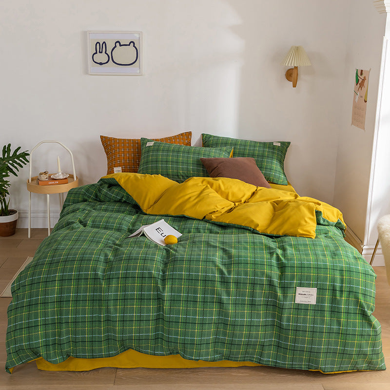 Ins-style Plaid Four-piece Set Skin-friendly Design de feuille de lit élégant et minimaliste