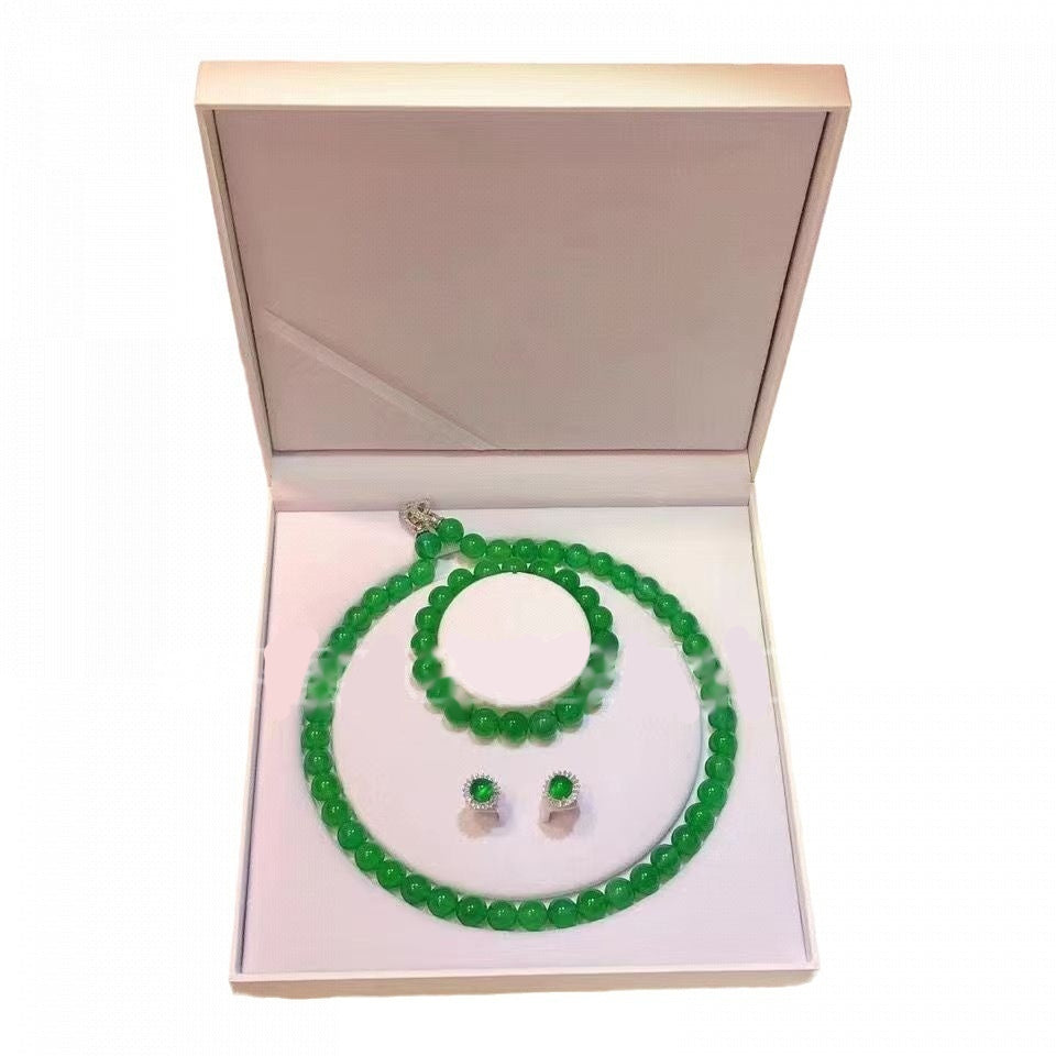 Gao Bing Empereur Green Chalcedony Ball Bracelet Collier Eardrops Costume