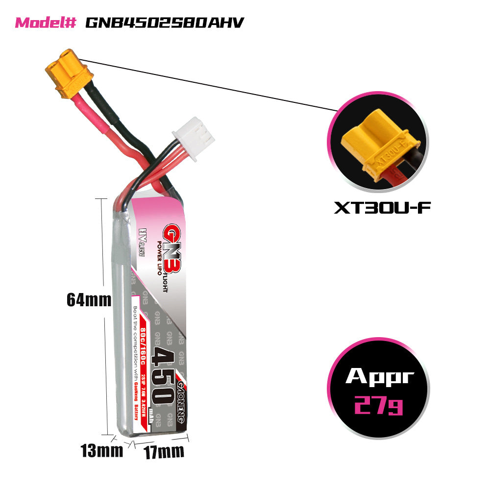 Haute énergie GNB 450mah 2s 76V HV 80C Télécommande Petit Quadcopter Polymère Lithium Batte