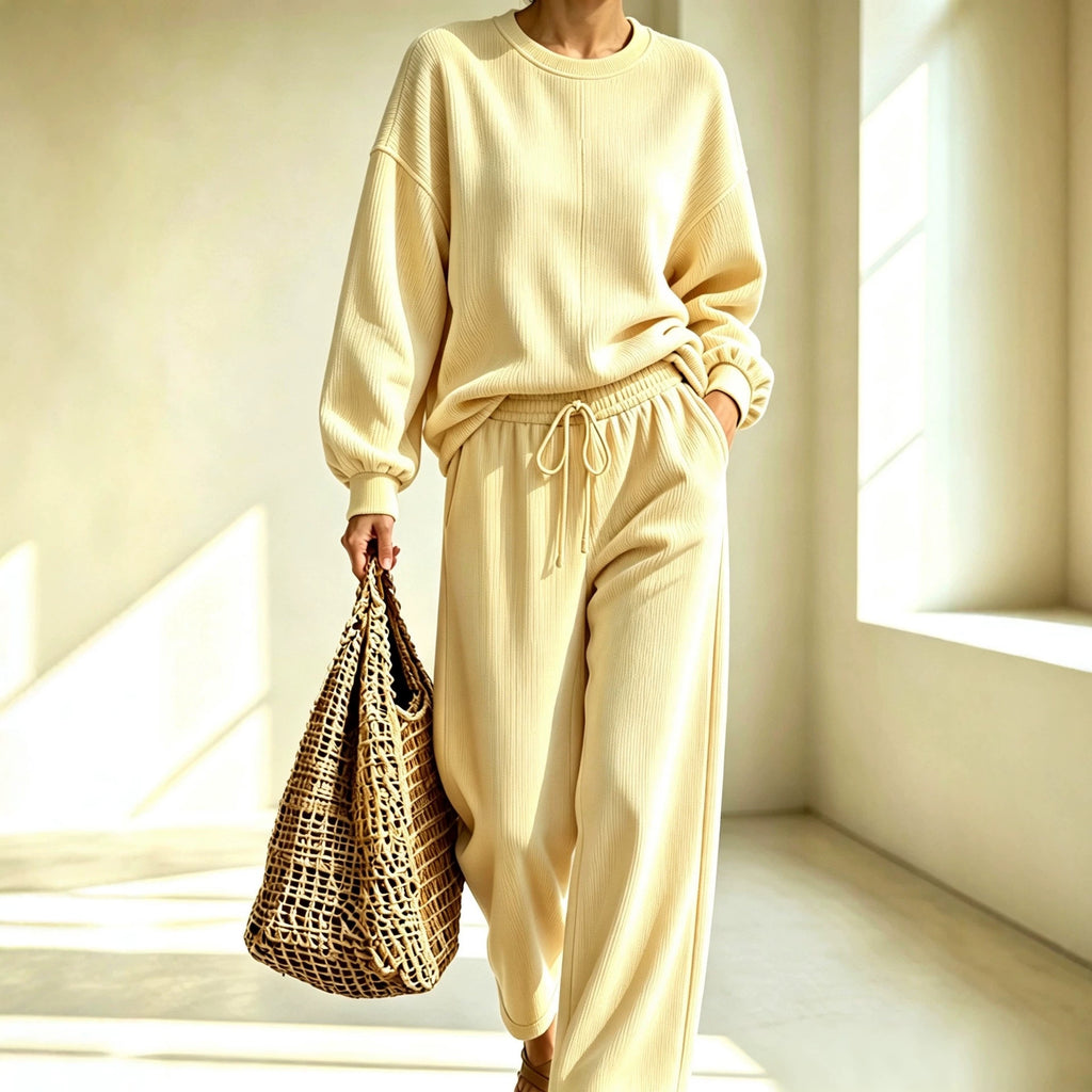 Corduroy Chic Col rond Manches longues et Pantalon large