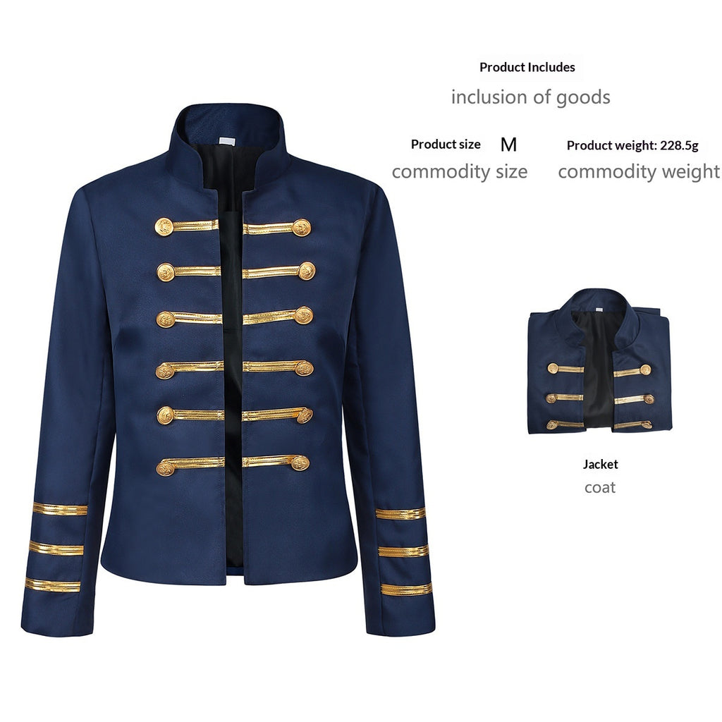 European and American Medieval Court-style Golden Double-breasted Vintage Coat avec un Stan