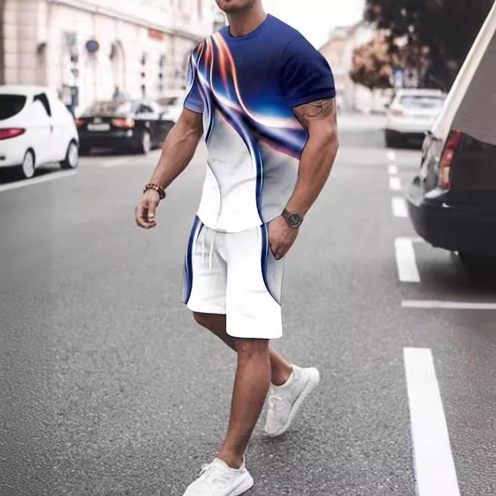 T-shirt casual homme Short deux-pièces imprimé Sportswear