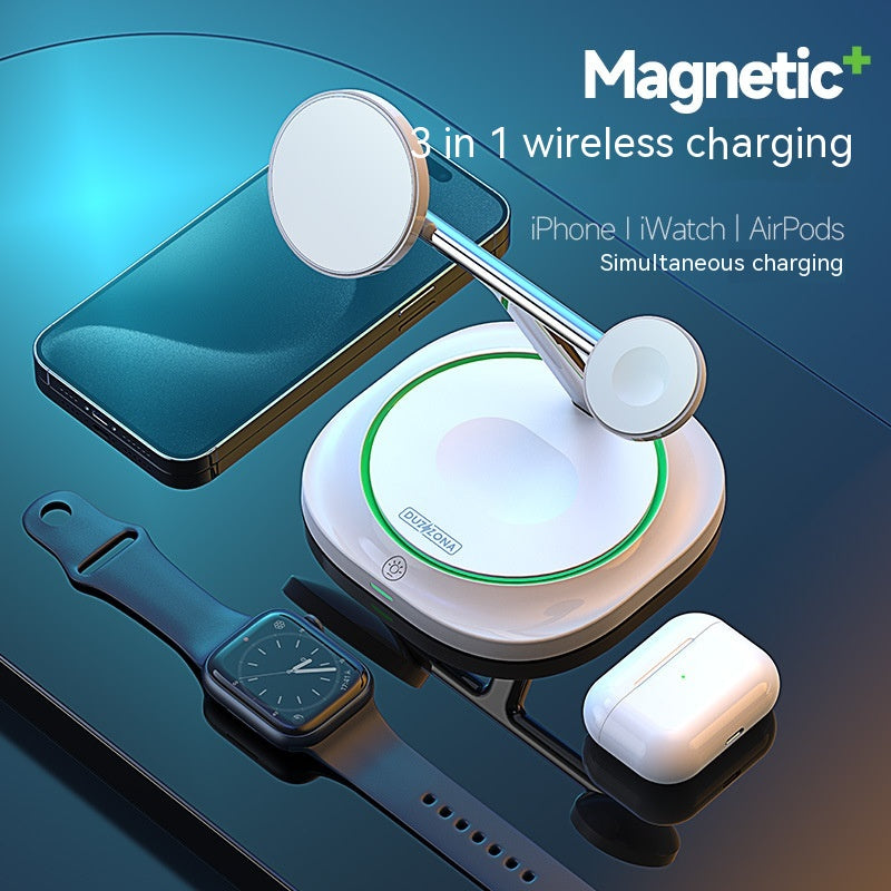 Téléphone portable Chargeur sans fil à aspiration magnétique 3-en-un 15W MagSafe Earphone Watch Des