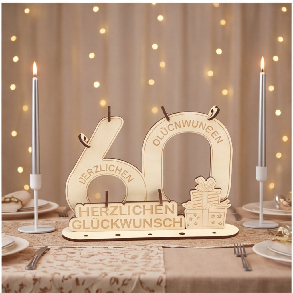 Ornement en bois pour un 60e anniversaire - 1 pièce de mur décoratif ou panneau de table pour anniversaire