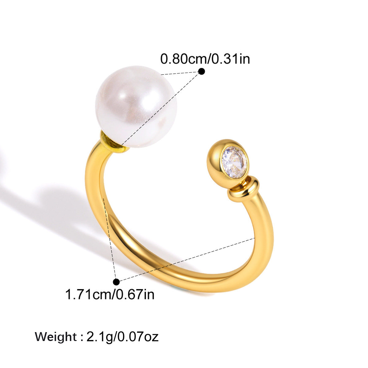 Pearl Zircon anneau en acier inoxydable pour les femmes