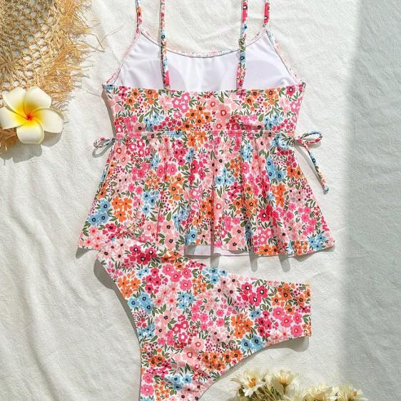 Imprimé floral Camisole taille Tummyhiding tummyhiding doux deux pièces Resort maillot de bain