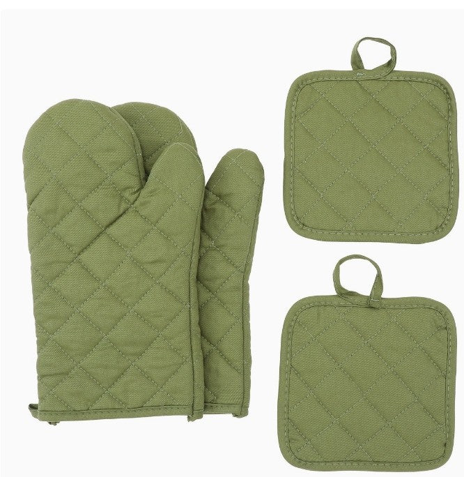 Gants-gants d'isolation thermique + tapis d'isolation thermique Set 4 pièces vert-1