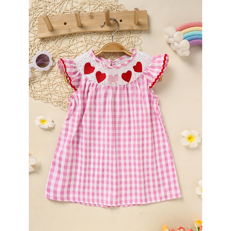 Robe de Saint Valentin pour bébé fille rose avec broderie cardiaque