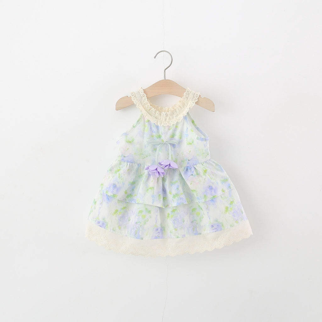 Enfants Filles Dentelle Florale Tulip Robe princesse col haltère