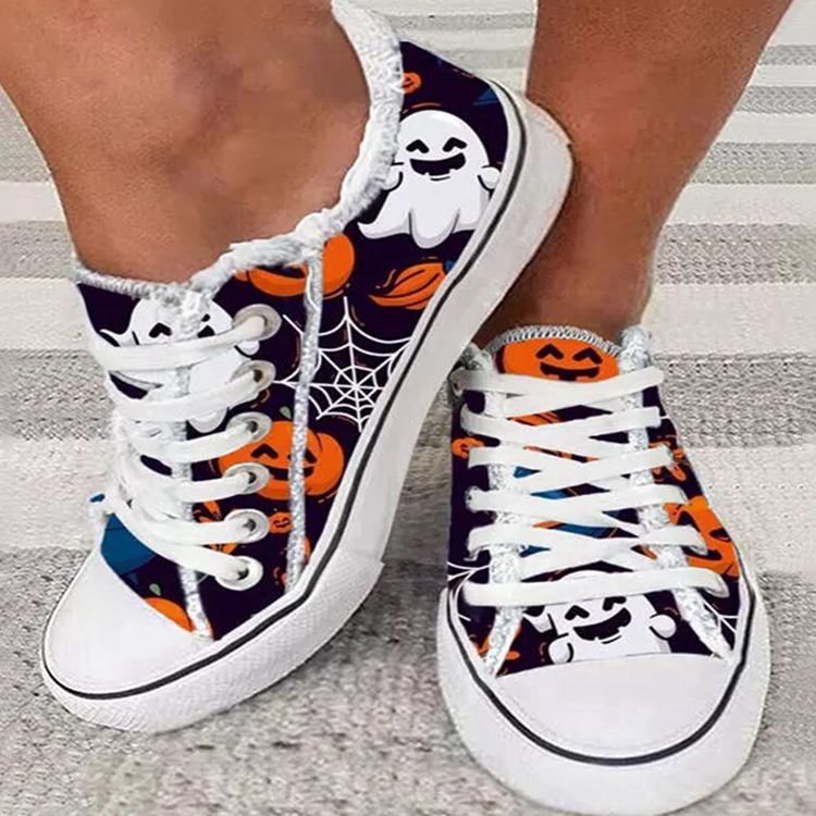 Large Size Halloween Ghost Head Pumpkin 3D Print Low-Top Shoes