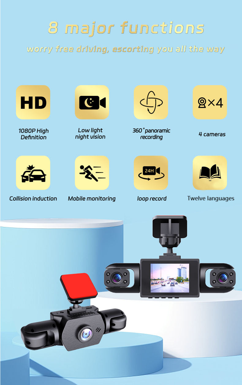 1080P enregistreur de conduite haute définition avec quatre objectifs
