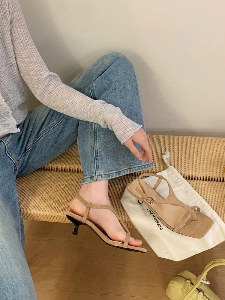 Sandales d'orteil carré de thong rétro pour femmes d'été